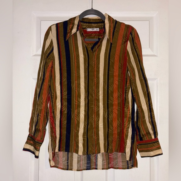 Mango Multicolor Fall Striped Button Down Shirt Size US 2 - Picture 2 of 9